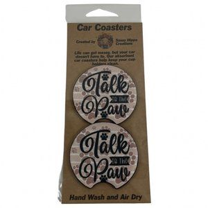 Car Coasters Dog Life Talk to the Paw Pink Set of 2 Neoprene Absorbent